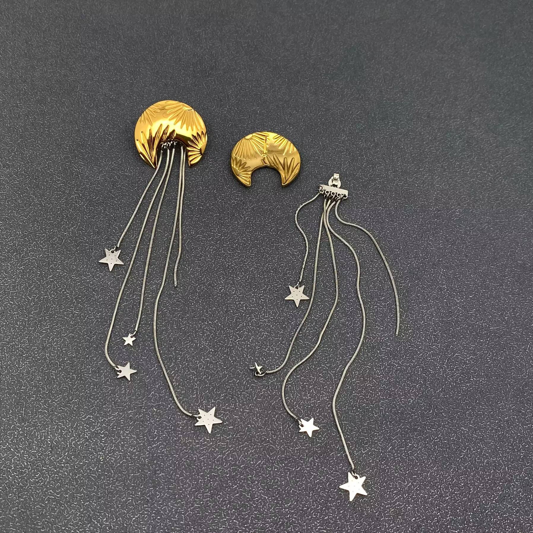 Star Fringe 18K Gold Plated S.Steel Moon Earrings - FGS/MS - Spiral Circle