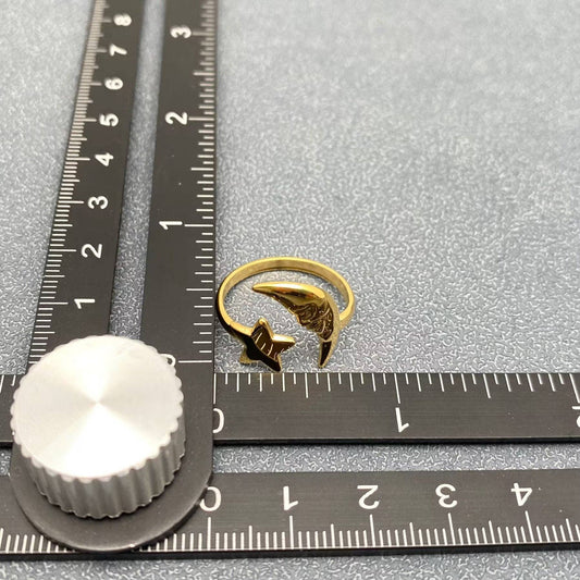 Star Moon 18K Gold Plated S.Steel Adjustable Ring - FGS/MS - Spiral Circle