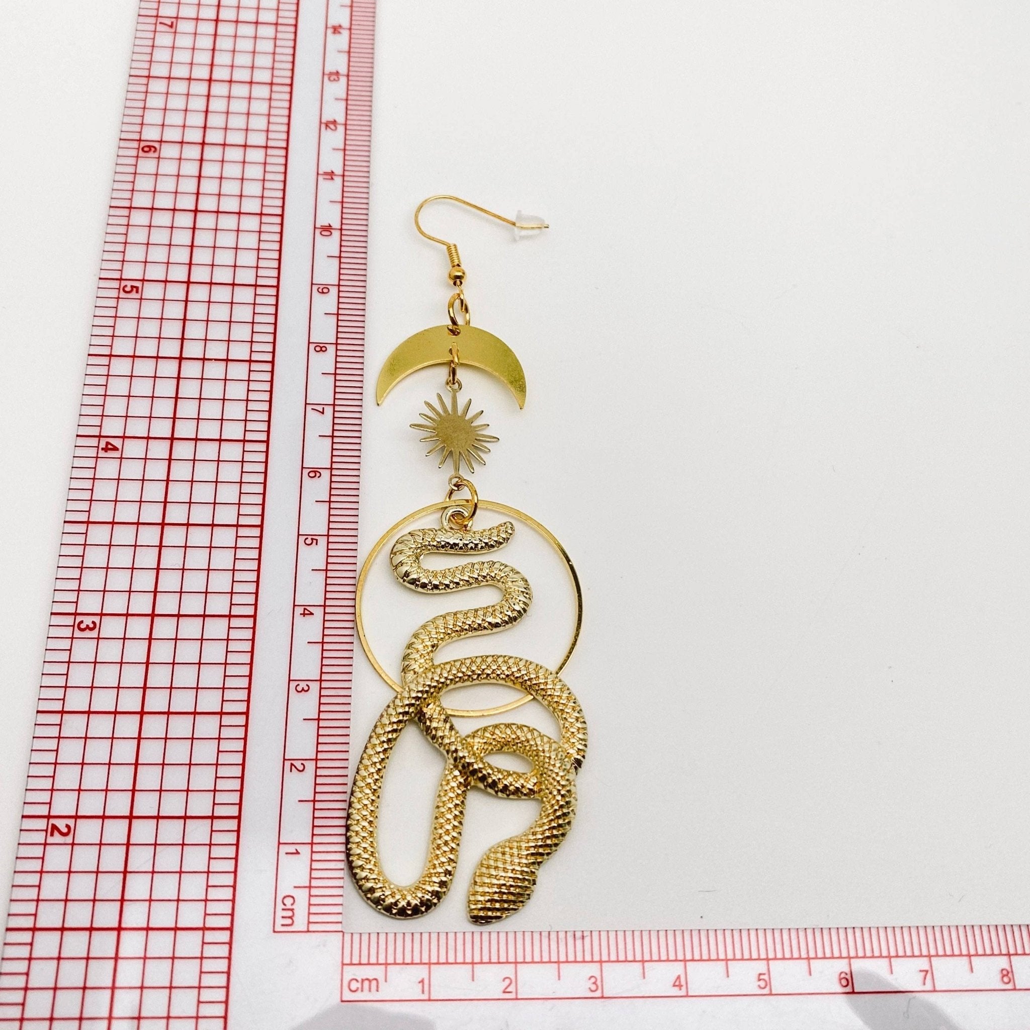 Star Moon Snake Pendant Earrings - MS - Spiral Circle