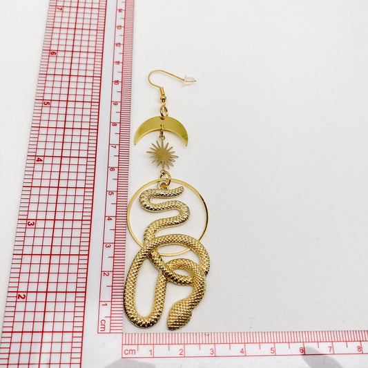 Star Moon Snake Pendant Earrings - MS - Spiral Circle