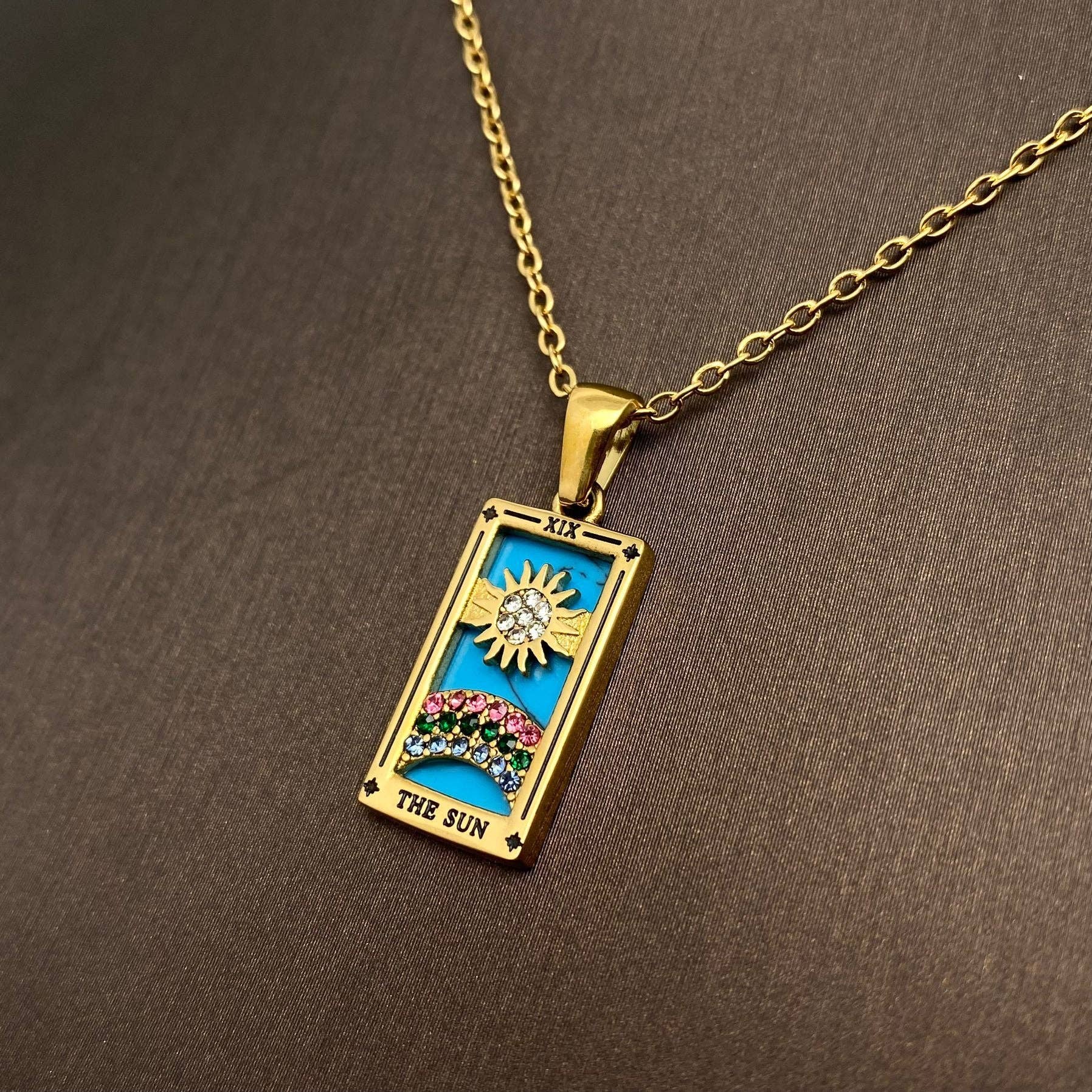 Star Moon Tarot 18K Gold Plated Steel Necklace - FGS/MS - Spiral Circle