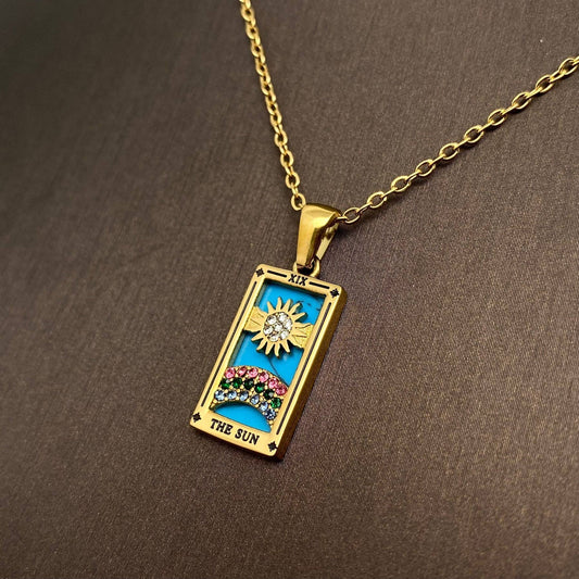 Star Moon Tarot 18K Gold Plated Steel Necklace - FGS/MS - Spiral Circle