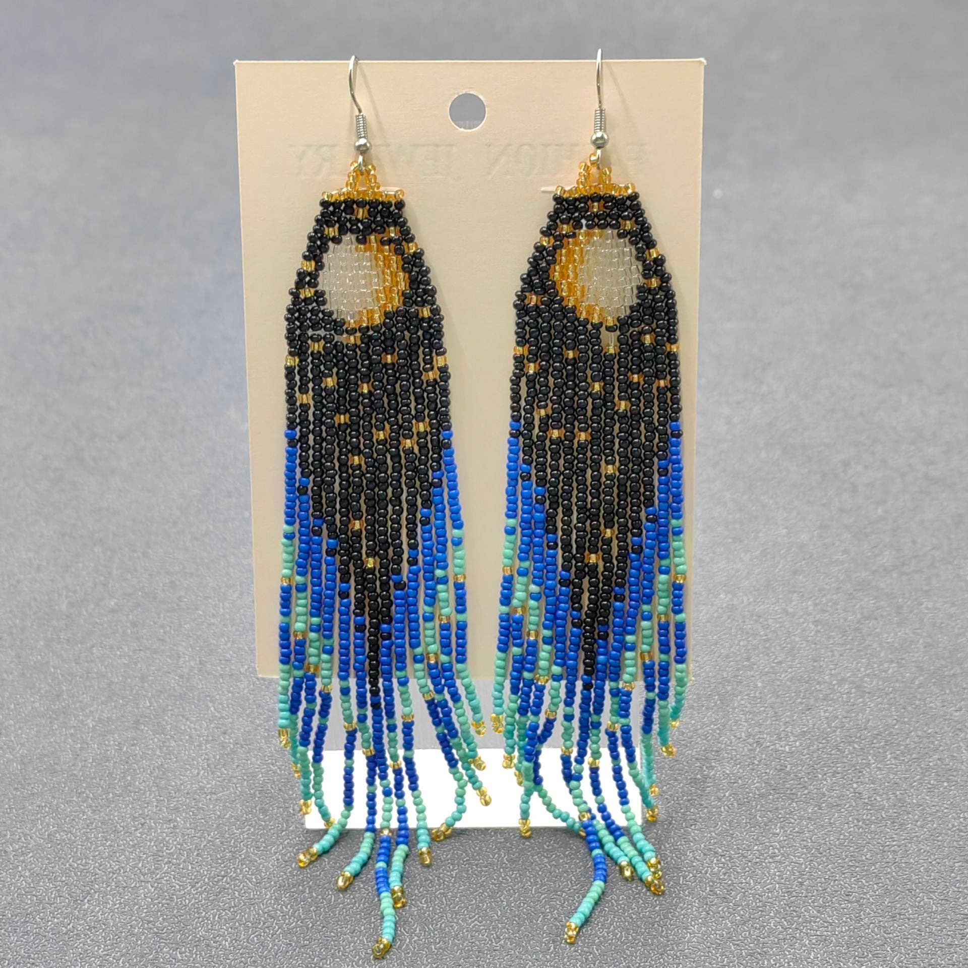 Starry Sky Seed Beads Long Tassel Earrings - SB/MS - Spiral Circle
