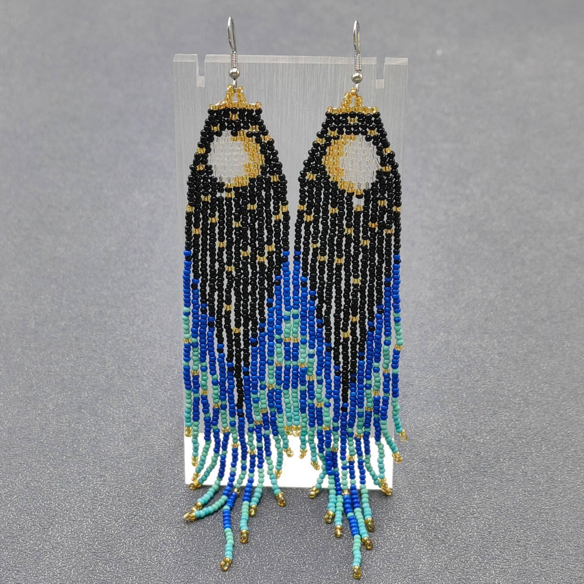 Starry Sky Seed Beads Long Tassel Earrings - SB/MS - Spiral Circle