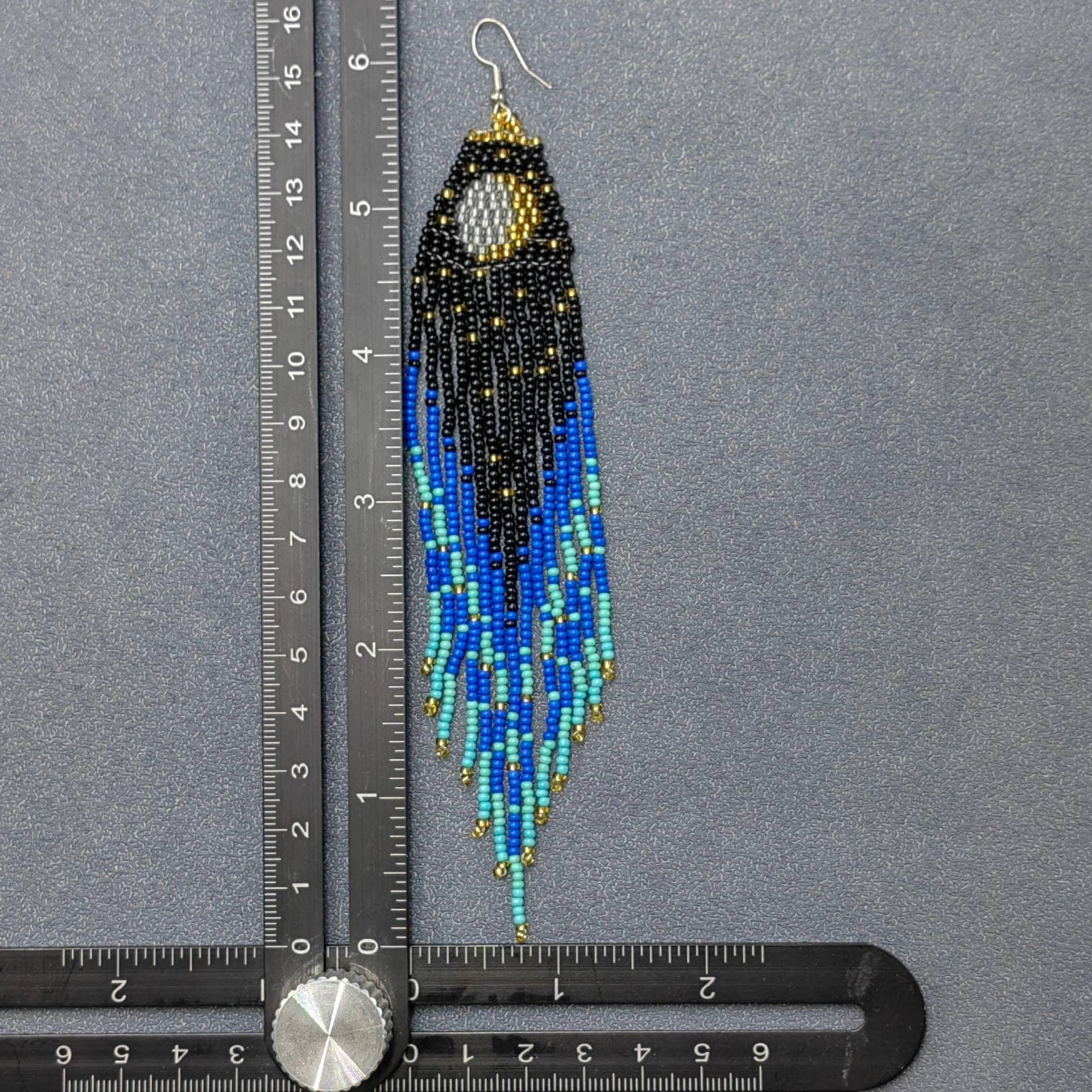Starry Sky Seed Beads Long Tassel Earrings - SB/MS - Spiral Circle