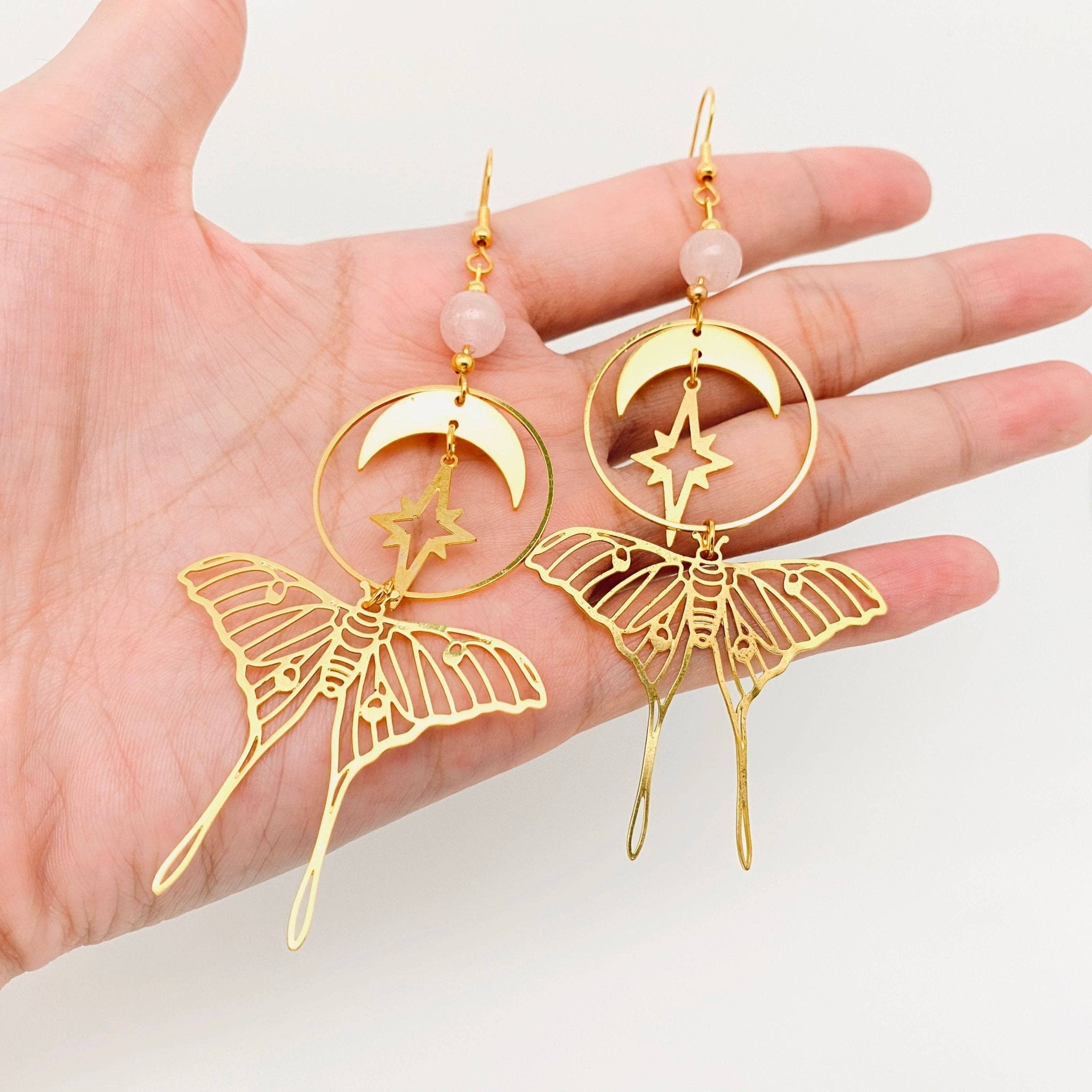 Stars and Moon Moths Bohemian Earrings - MS - Spiral Circle