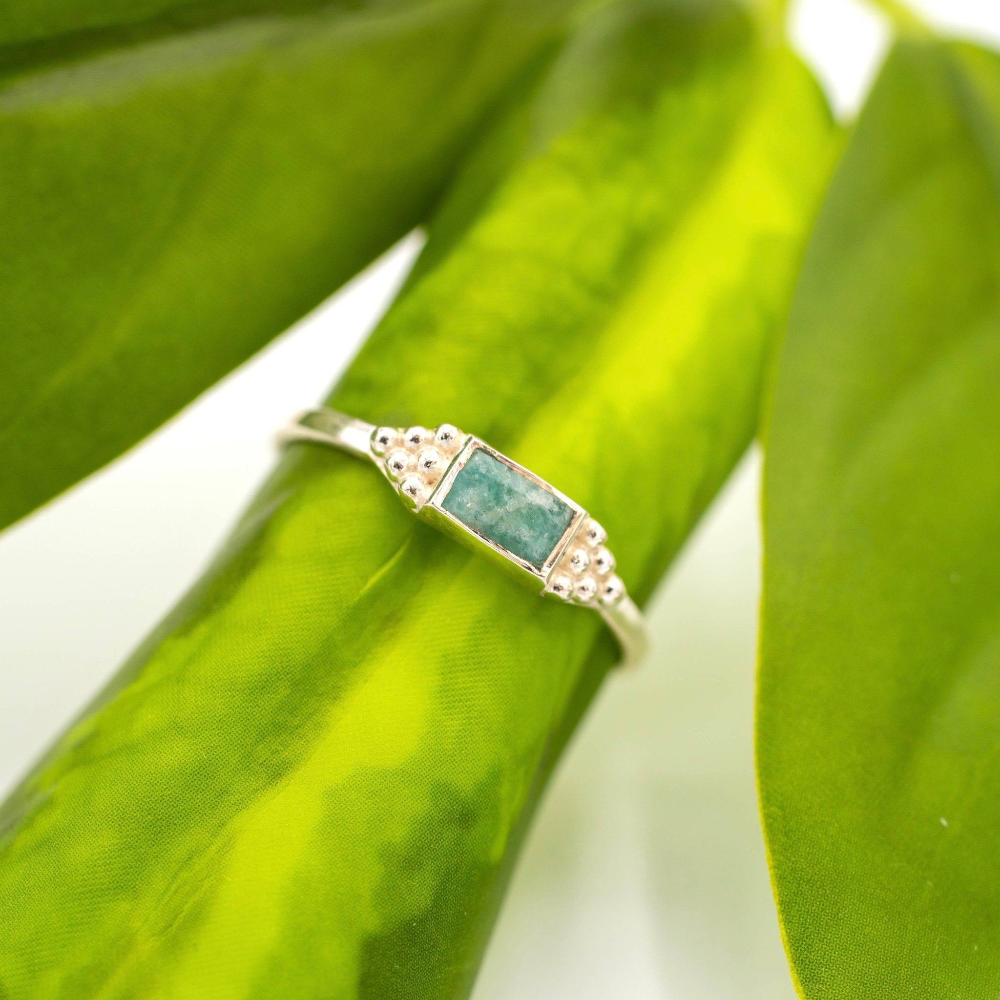 Sterling Silver Amazonite Ring - Spiral Circle