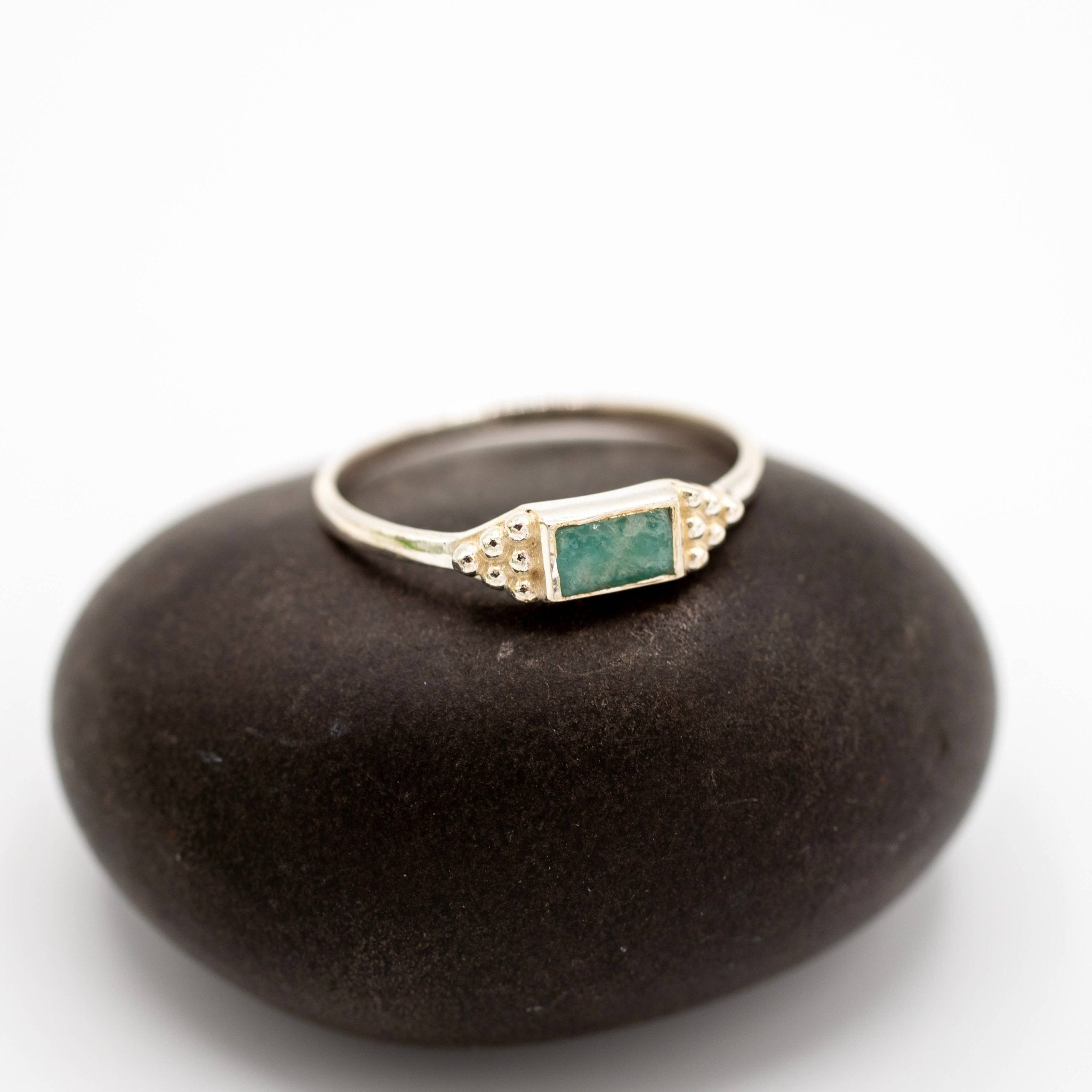 Sterling Silver Amazonite Ring - Spiral Circle