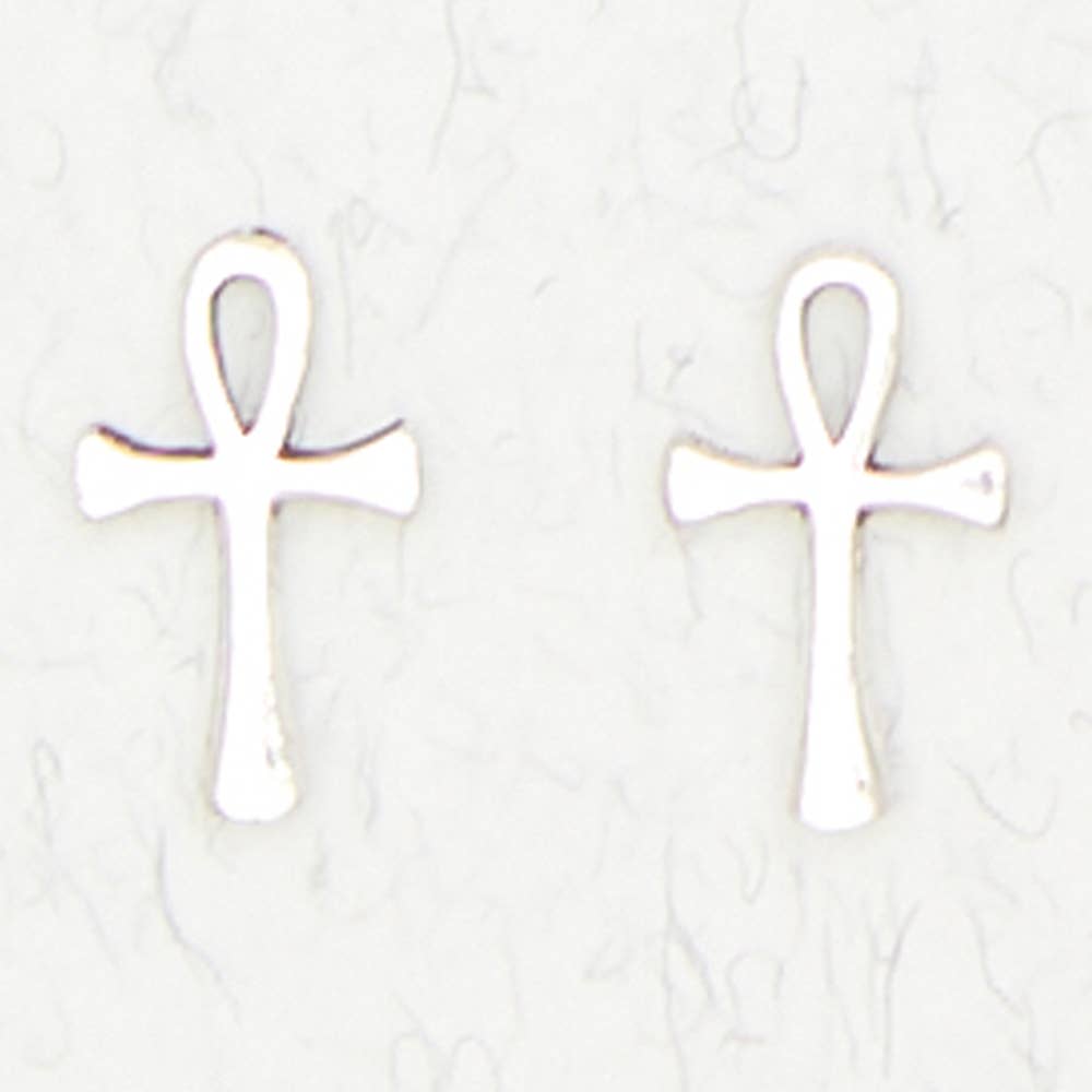 Sterling Silver Ear Studs - Ankh - Spiral Circle