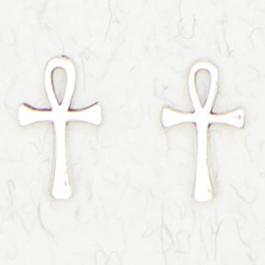 Sterling Silver Ear Studs - Ankh - Spiral Circle