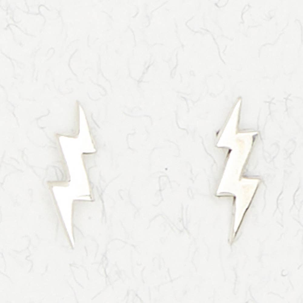 Sterling Silver Ear Studs - Lightning Bolt - Spiral Circle