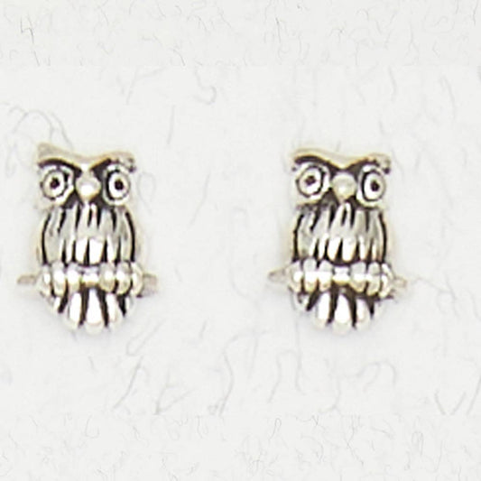 Sterling Silver Ear Studs - Owl - Spiral Circle