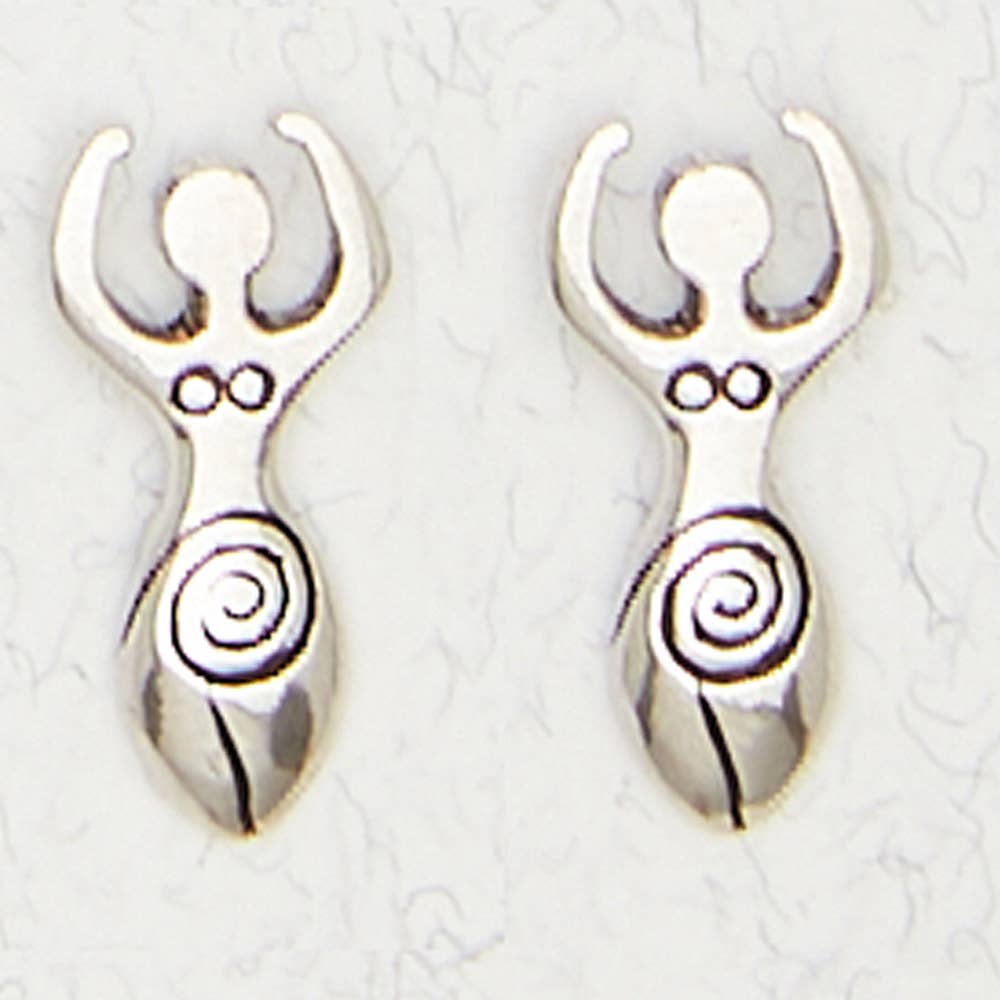 Sterling Silver Ear Studs - Spiral Goddess - Spiral Circle