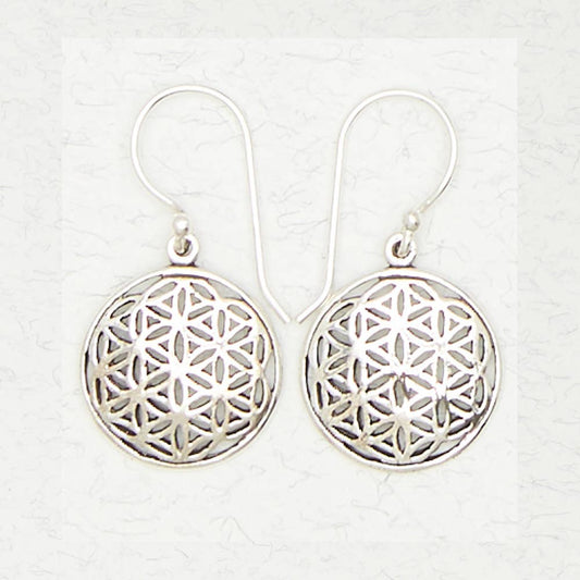 Sterling Silver Earrings - Flower of Life - Spiral Circle