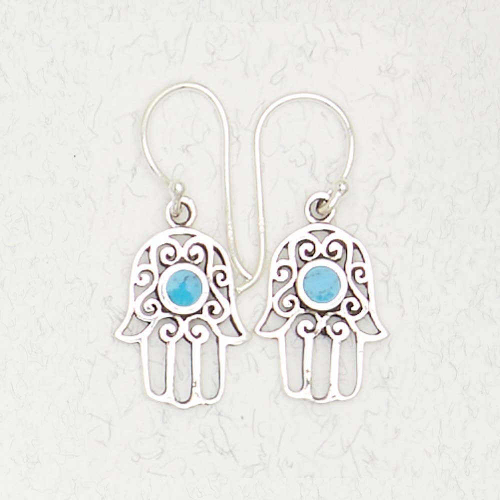 Sterling Silver Earrings - Hamsa with Inlay - Spiral Circle