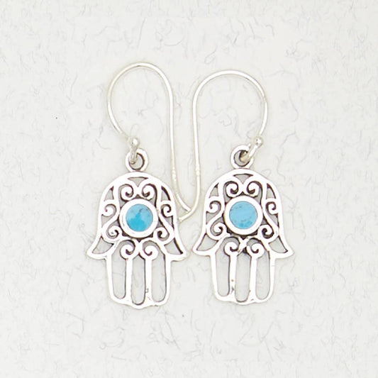 Sterling Silver Earrings - Hamsa with Inlay - Spiral Circle