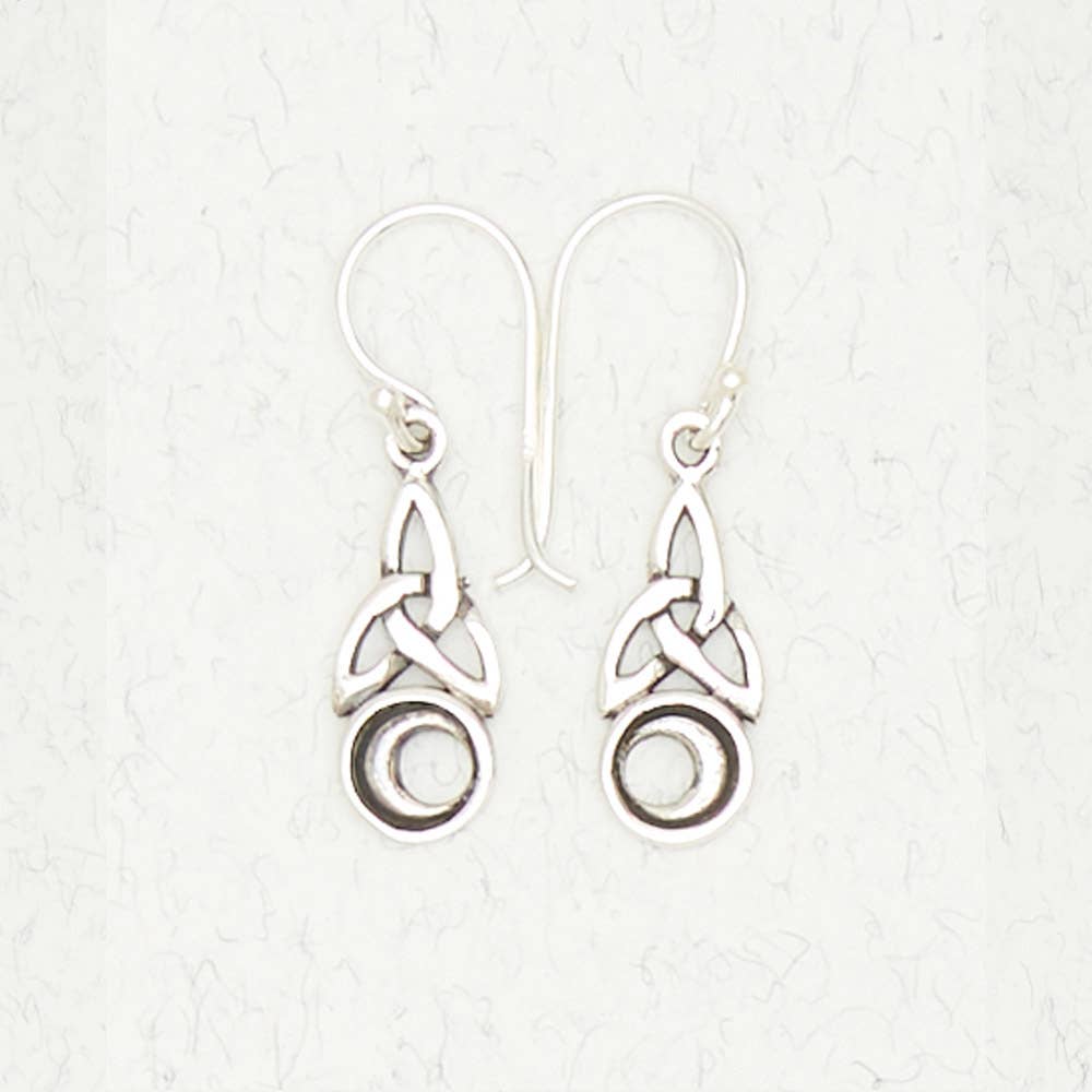 Sterling Silver Earrings – Trinity Knot with Crescent Moon - Spiral Circle