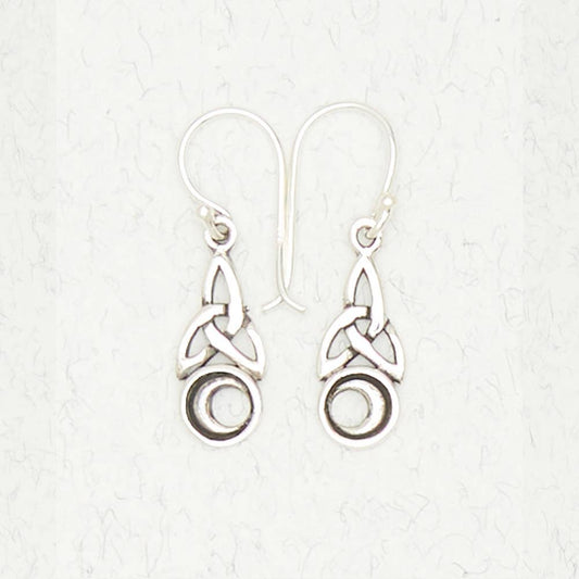 Sterling Silver Earrings – Trinity Knot with Crescent Moon - Spiral Circle
