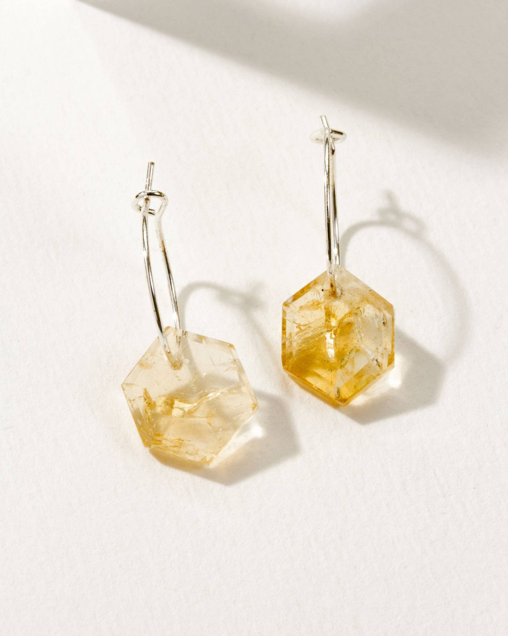 Sterling Silver Geometry Mini Hoop Earrings - Citrine - Spiral Circle