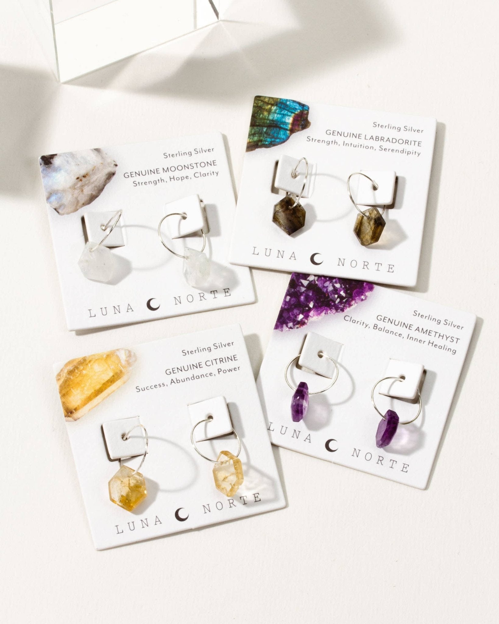 Sterling Silver Geometry Mini Hoop Earrings - Labradorite - Spiral Circle