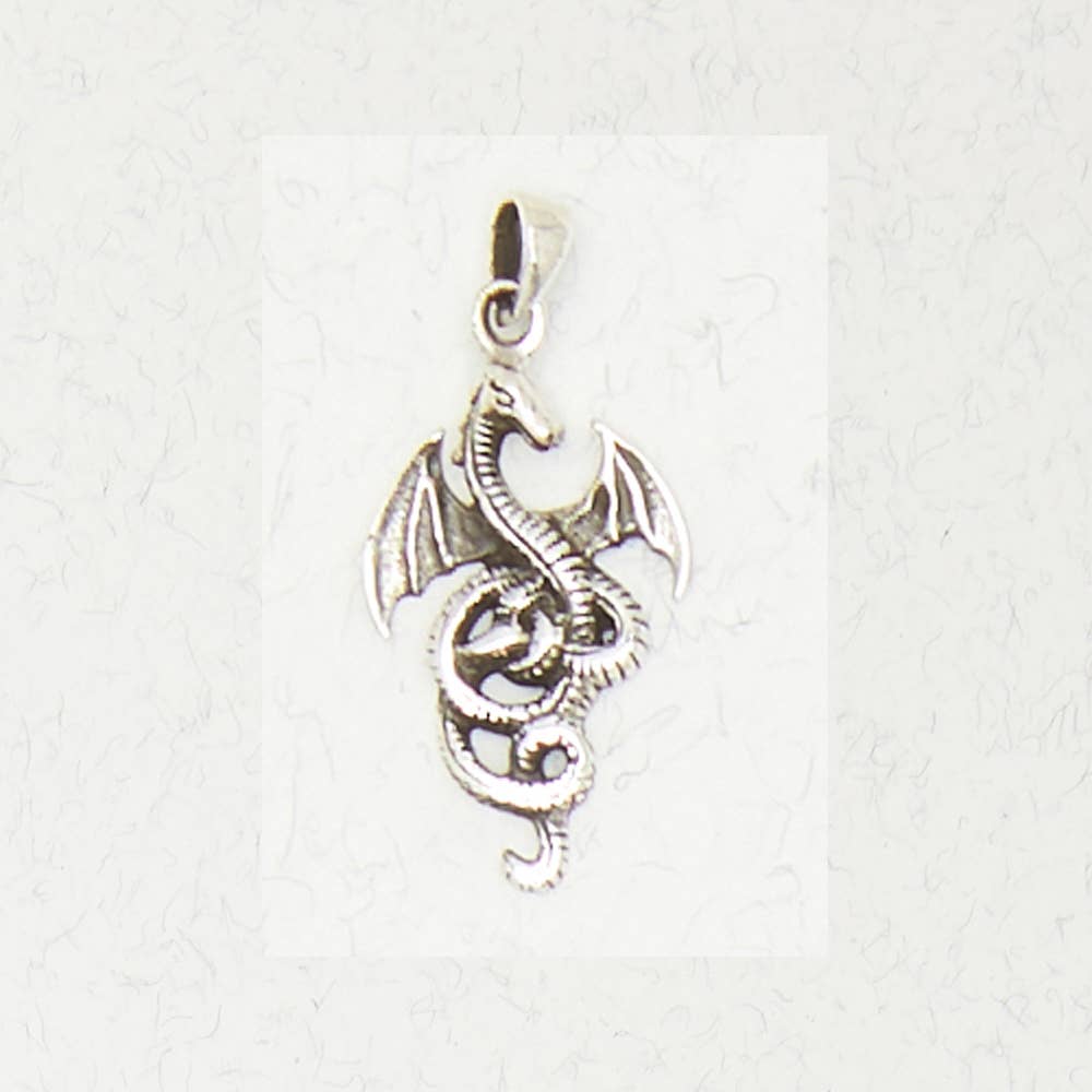 Sterling Silver Pendant - Celtic Dragon - Spiral Circle