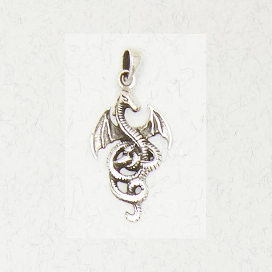 Sterling Silver Pendant - Celtic Dragon - Spiral Circle
