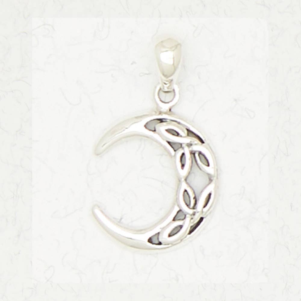 Sterling Silver Pendant - Celtic Moon - Spiral Circle
