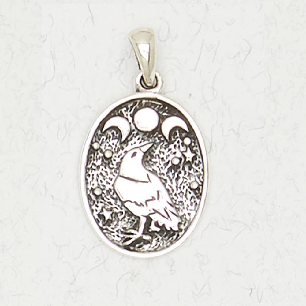 Sterling Silver Pendant - Celtic Raven - Spiral Circle
