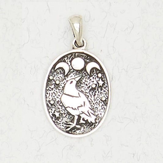 Sterling Silver Pendant - Celtic Raven - Spiral Circle