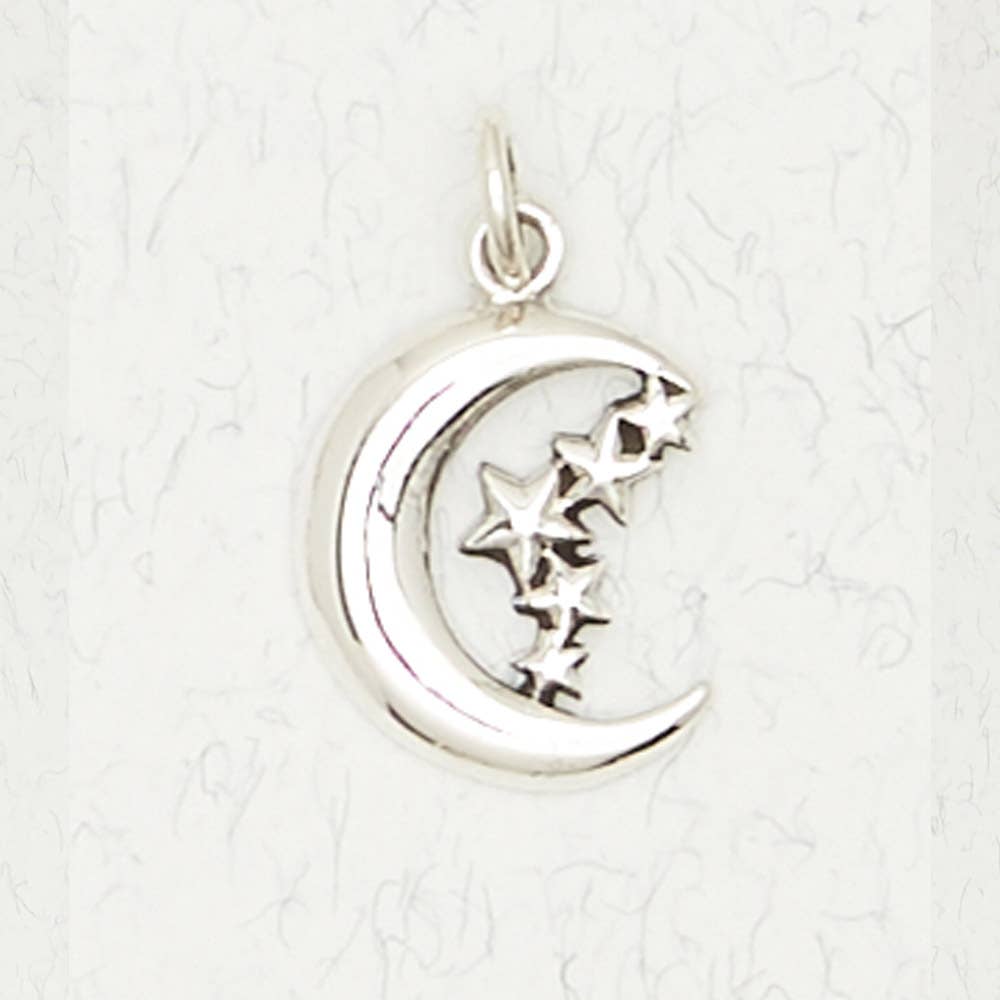 Sterling Silver Pendant - Moon & Stars - Spiral Circle
