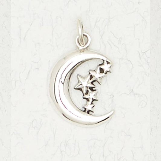 Sterling Silver Pendant - Moon & Stars - Spiral Circle