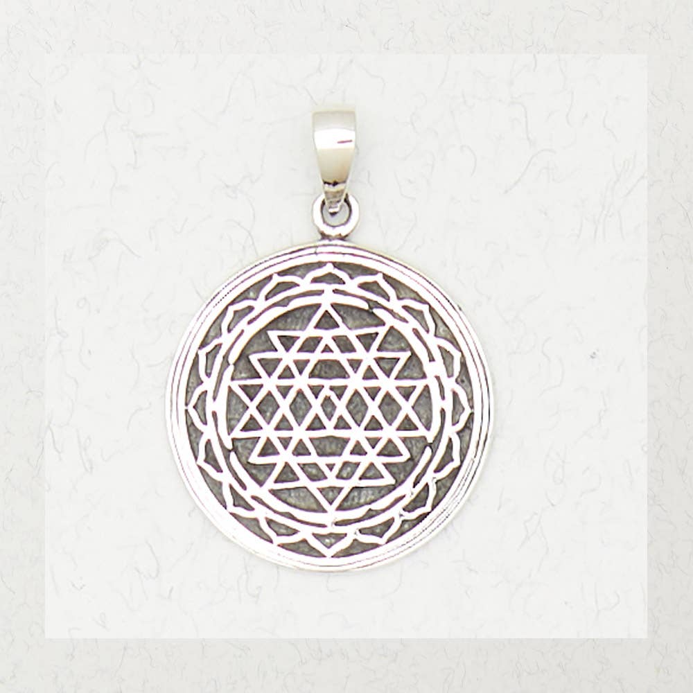 Sterling Silver Pendant - Sri Yantra - Spiral Circle