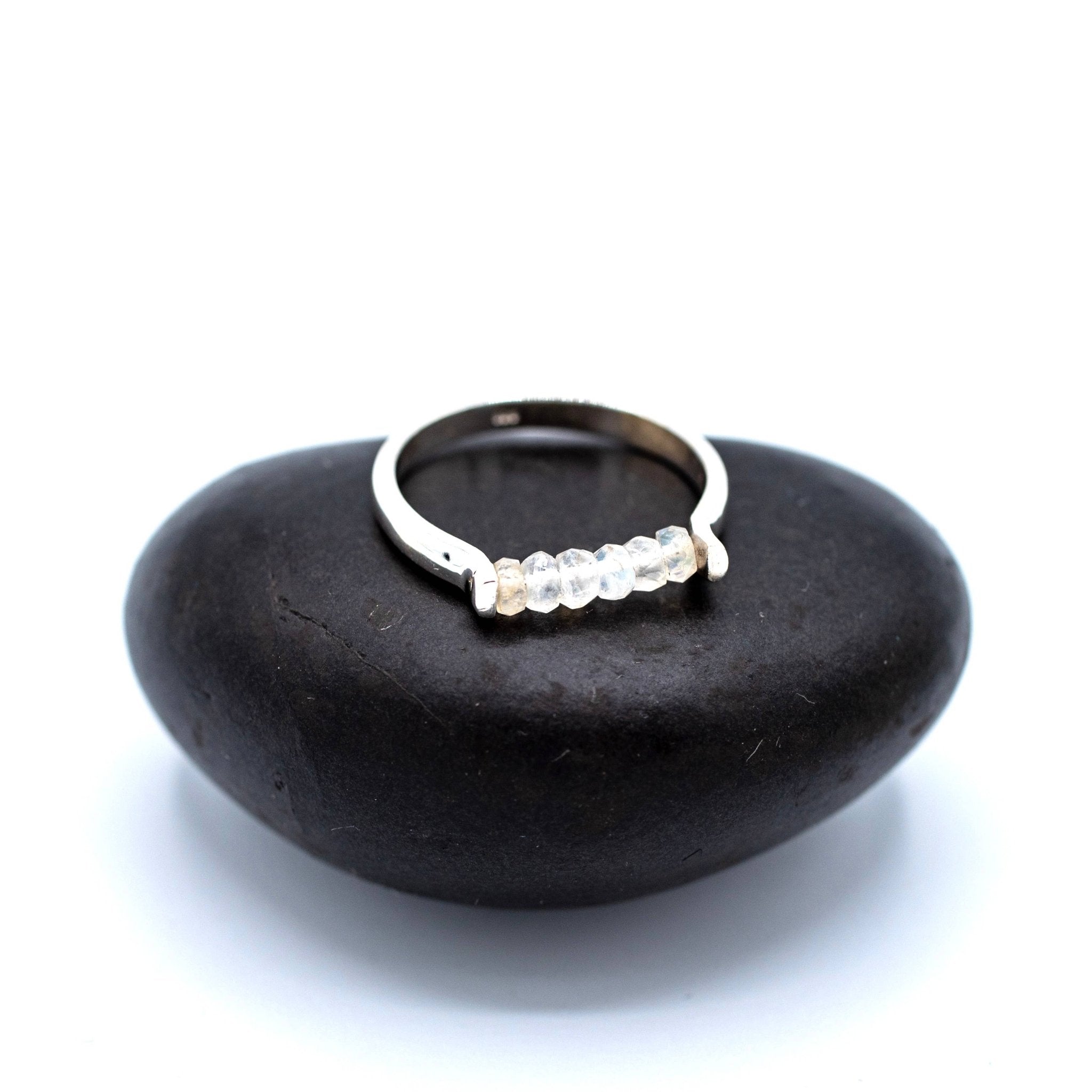 Stone Bar Ring - Moonstone, Garnet  - Spiral Circle