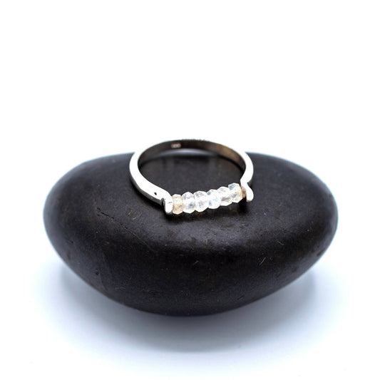 Stone Bar Ring - Moonstone, Garnet  - Spiral Circle