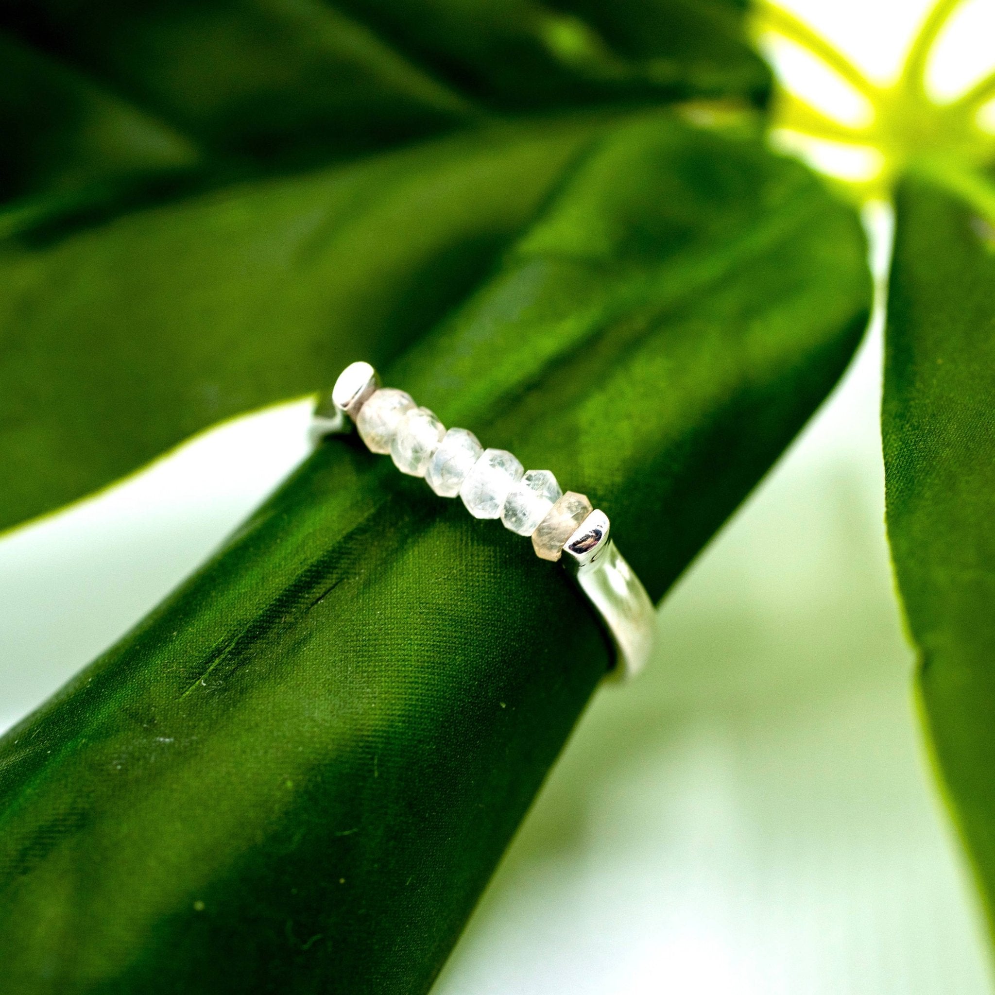 Stone Bar Ring - Moonstone, Garnet  - Spiral Circle