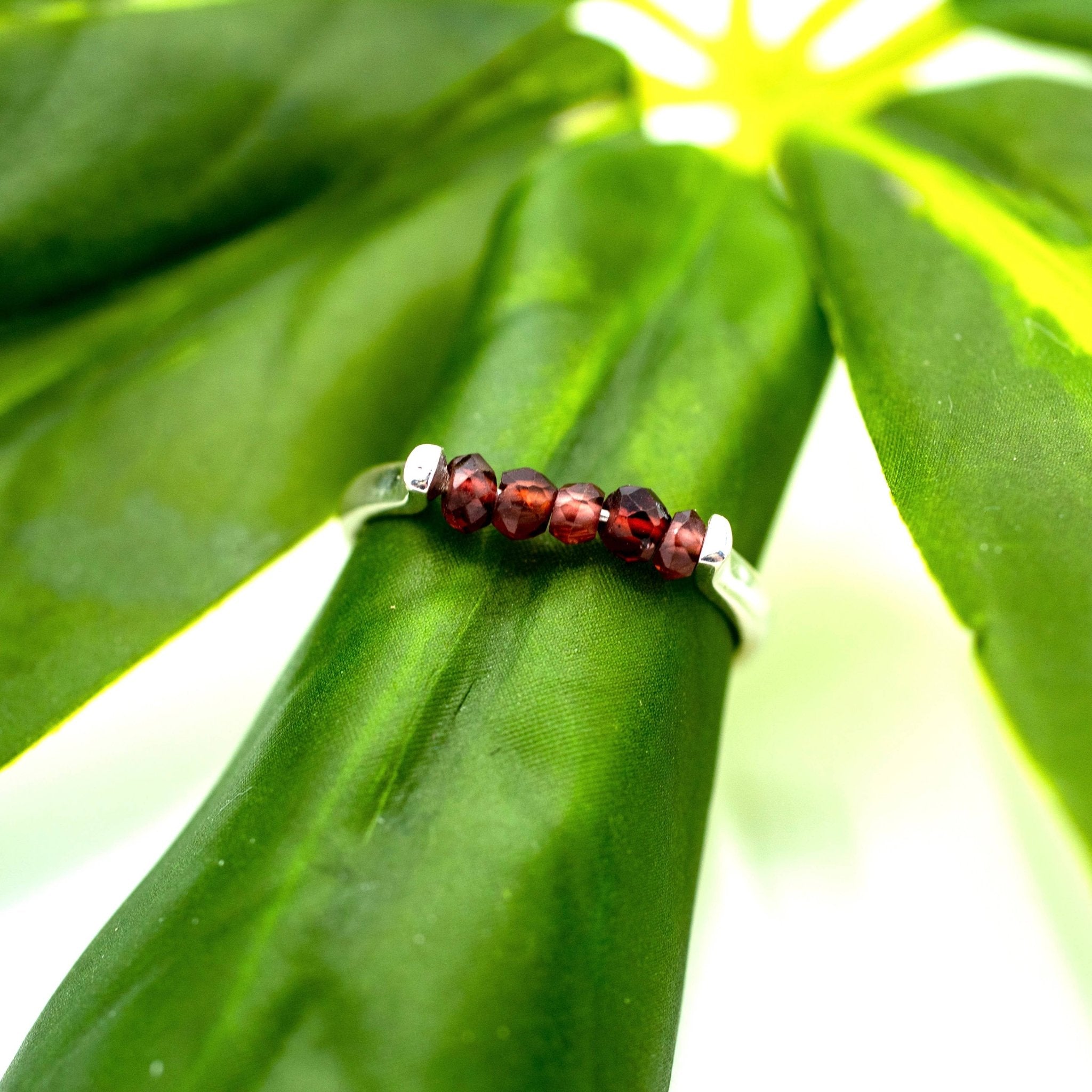 Stone Bar Ring - Moonstone, Garnet  - Spiral Circle