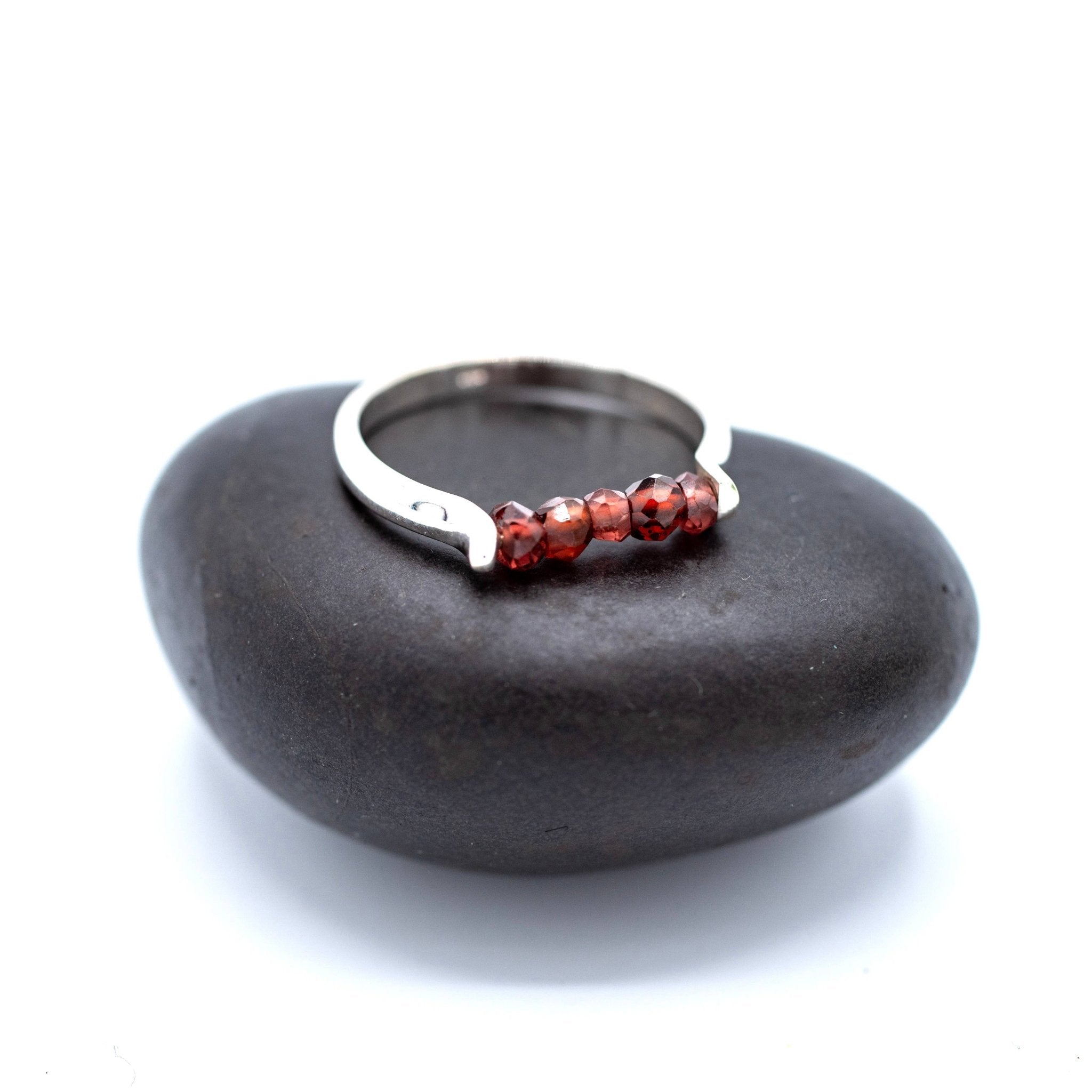 Stone Bar Ring - Moonstone, Garnet  - Spiral Circle