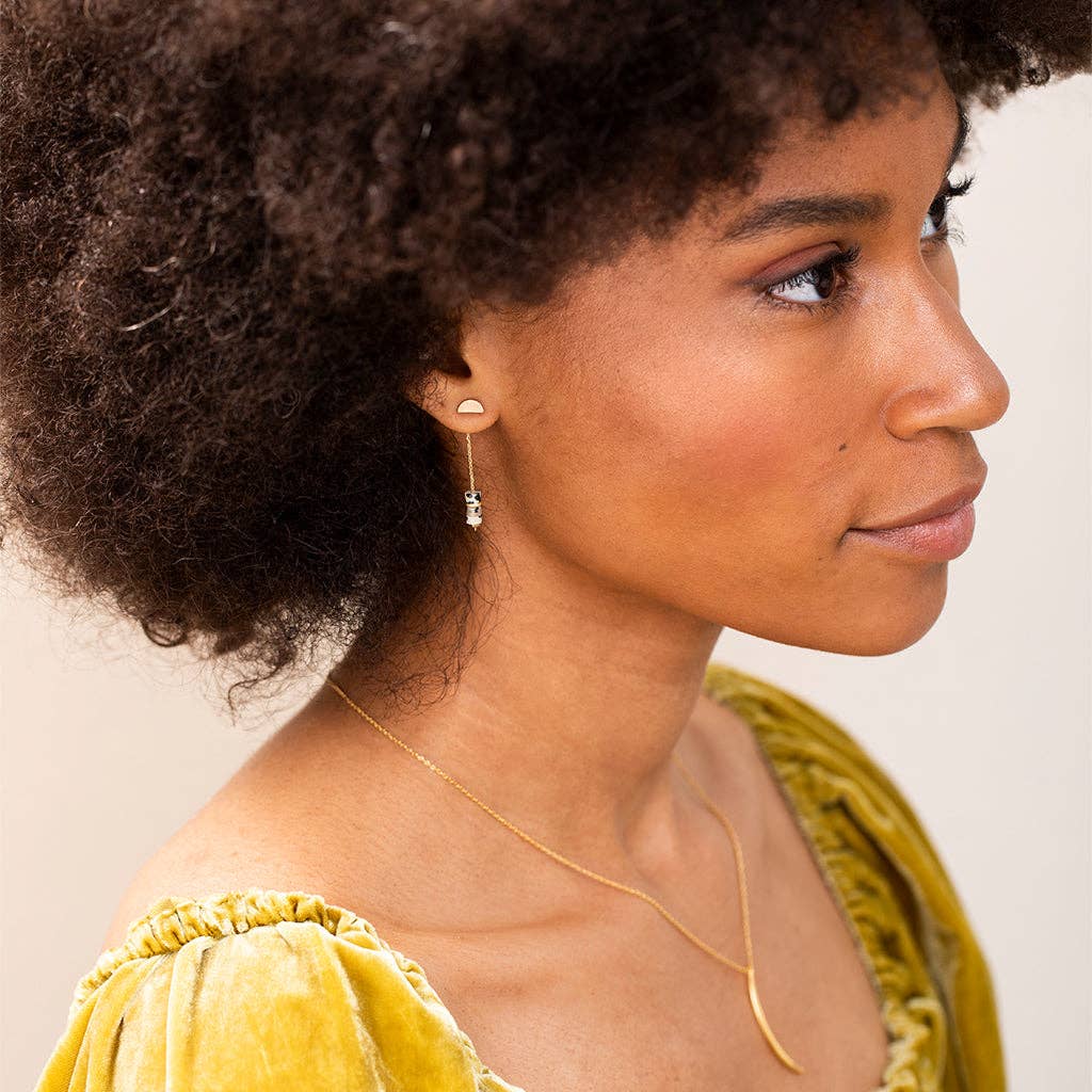 Stone Meteor Thread/Jacket Earring - Labradorite/Silver - Spiral Circle