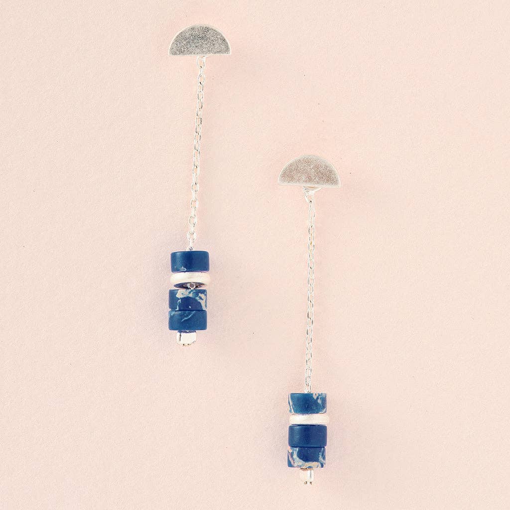 Stone Meteor Thread/Jacket Earring - Lapis/Silver - Spiral Circle