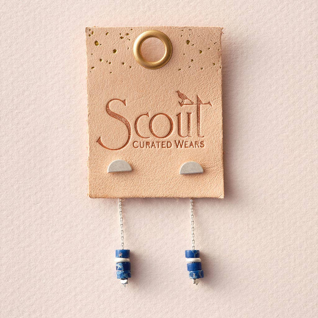 Stone Meteor Thread/Jacket Earring - Lapis/Silver - Spiral Circle