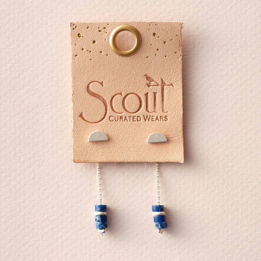 Stone Meteor Thread/Jacket Earring - Lapis/Silver - Spiral Circle