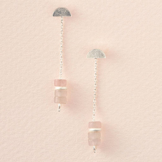 Stone Meteor Thread/Jacket Earring - Rose Quartz/Silver - Spiral Circle
