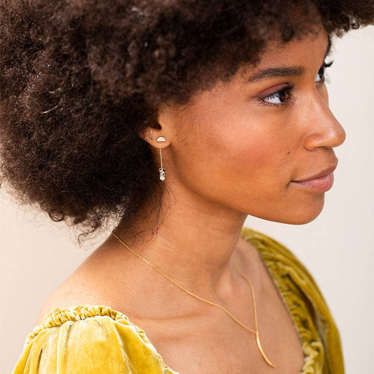 Stone Meteor Thread/Jacket Earring - Sunstone/Gold - Spiral Circle