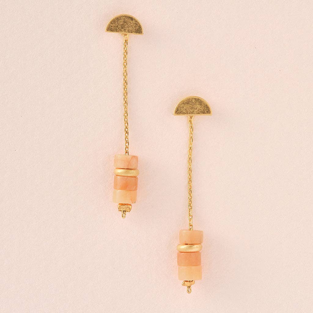 Stone Meteor Thread/Jacket Earring - Sunstone/Gold - Spiral Circle