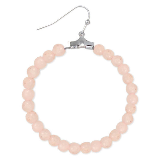 Stone Style Rose Quartz Bead Round Earrings - Spiral Circle