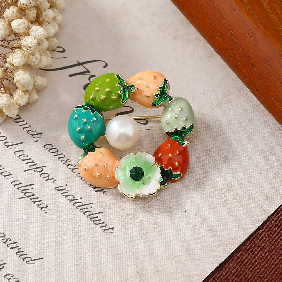 Strawberry Fruit Brooch - Spiral Circle