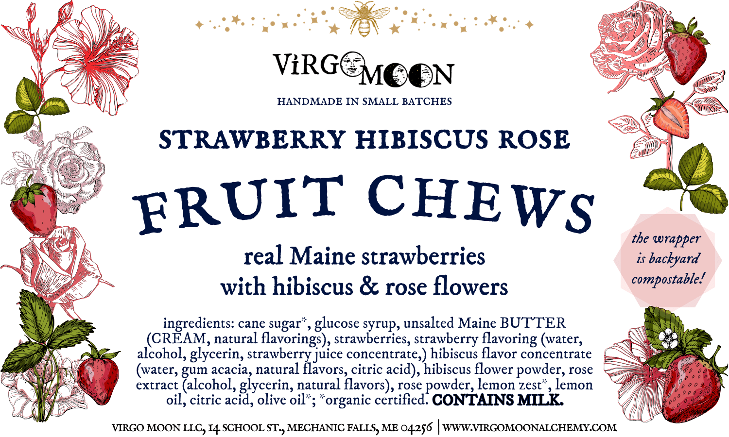 Strawberry Hibiscus Rose Fruit Chews - Bulk - Loose Candies - Spiral Circle