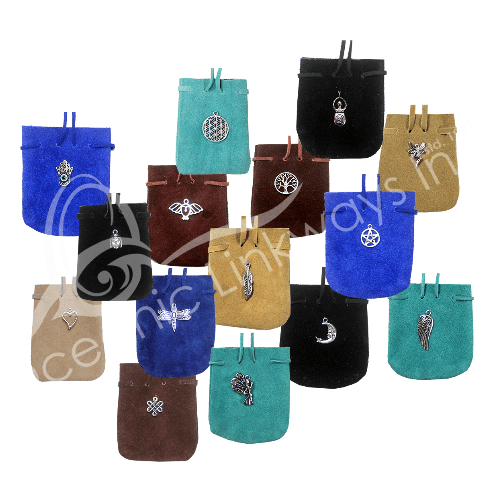 Suede Pouch or Medicine Bag | Charm | Assorted - Spiral Circle