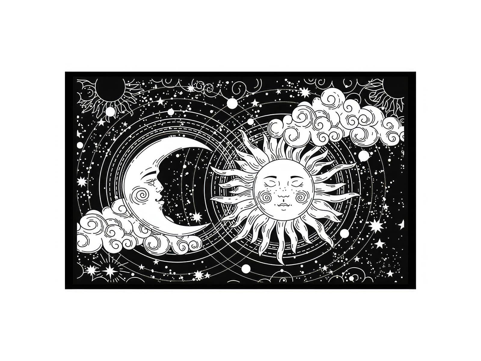 Sun Moon Cloud Stars Twin Tapestry - Spiral Circle