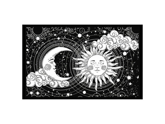 Sun Moon Cloud Stars Twin Tapestry - Spiral Circle